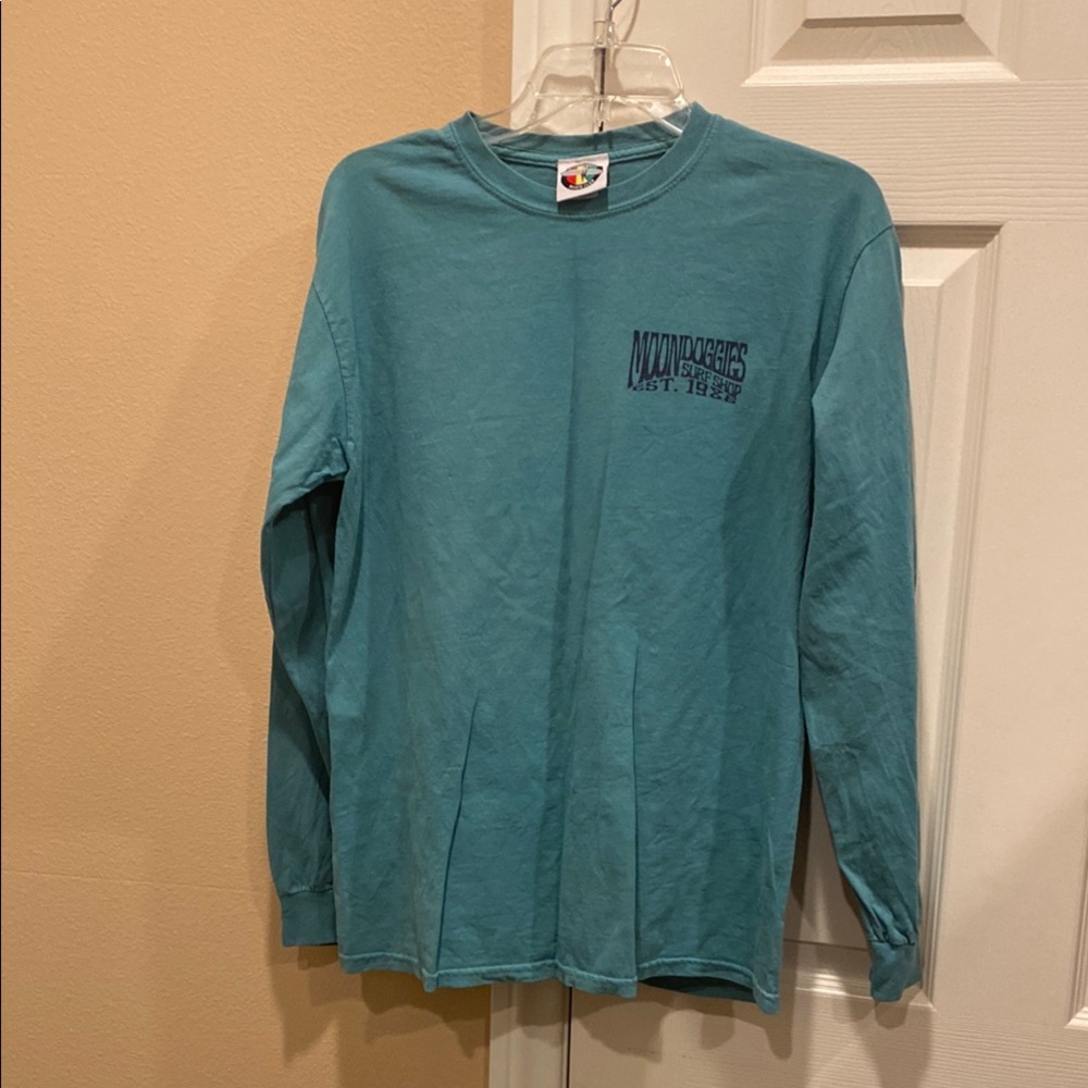 Moondoggies Beach Club teal long sleeve graphic tee